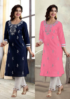SISTO Women Chikan Embroidery A-line Kurta(Multicolor)