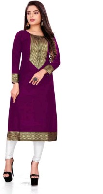 Zivapez Women Embroidered Straight Kurta(Purple)