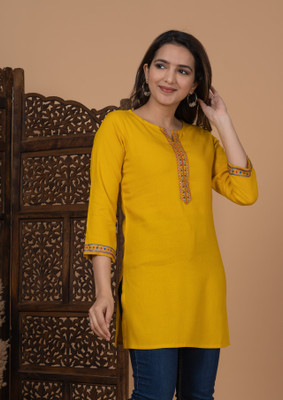 Ramratan Women Solid Straight Kurta(Yellow)