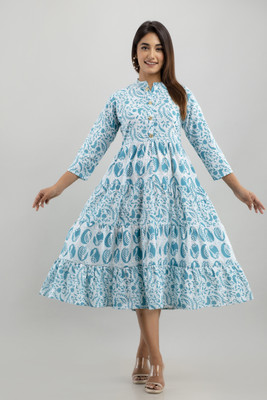 RA CREATION Women Printed Anarkali Kurta(Blue)