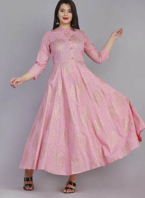 HOC's Women Embroidered Anarkali Kurta(Pink)