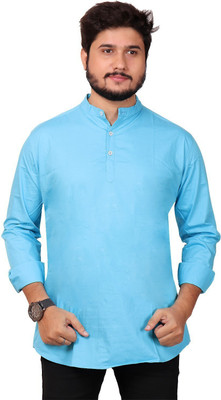 MADE IN THE SHADE Men Solid Straight Kurta(Light Blue)