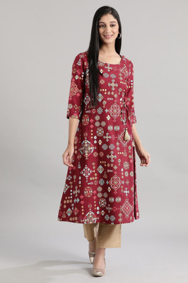 Aurelia Women Geometric Print A-line Kurta(Maroon)