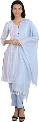 R K Collection Women Striped Straight Kurta(Blue)