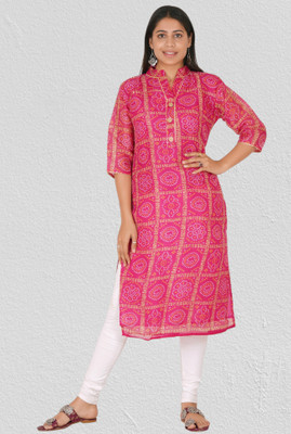 Parth Fashion Women Printed Flared Kurta(Pink)