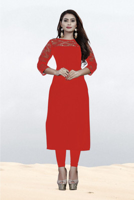 Maheshvi Women Embellished, Solid Straight Kurta(Blue)