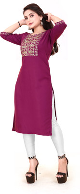 RIDDHI COLLECTION MALL Women Embroidered Straight Kurta(Purple)