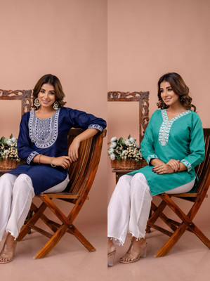 SISTO Women Chikan Embroidery A-line Kurta(Multicolor)