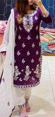 MITALCRIATION Women Embroidered A-line Kurta(Purple)