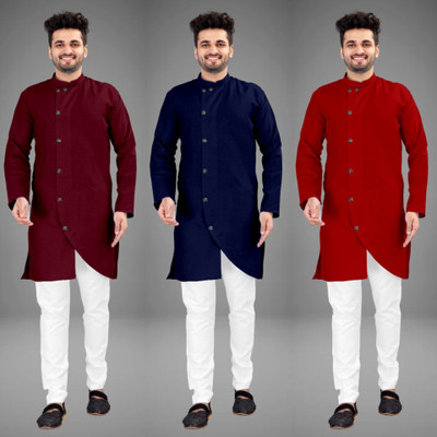 DIAMOND CLUSTER Men Self Design Trail Cut Kurta(Multicolor)