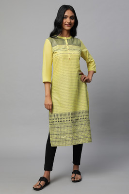 Aurelia Women Self Design Straight Kurta(Yellow)