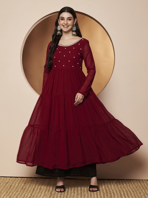 Poshak Hub Women Solid Anarkali Kurta(Maroon)