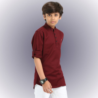 ROCKET SCIENCE Boys Solid Straight Kurta(Maroon)