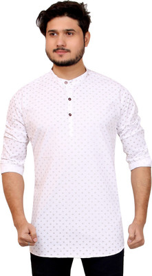 MADE IN THE SHADE Men Printed Straight Kurta(White)