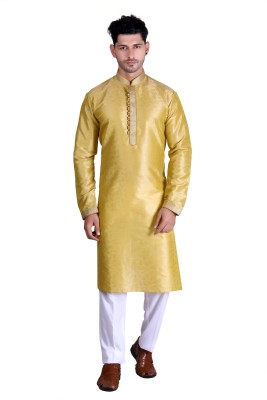 FSUS Men Solid Straight Kurta(Yellow)