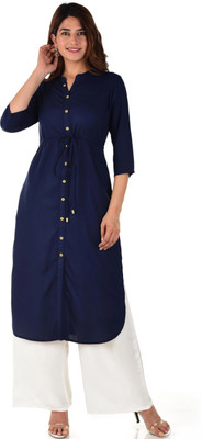 Anutarra Women Printed A-line Kurta(Dark Blue)
