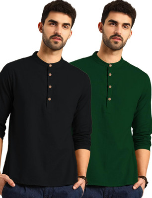 VIMASUTI Men Solid Straight Kurta(Dark Green)