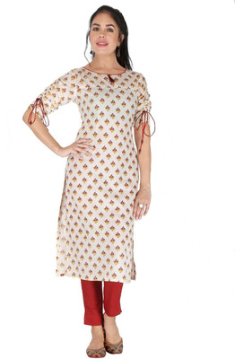 HouseOfCommon Women Printed Straight Kurta(Red, White)