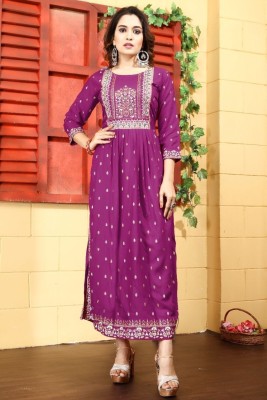 BDREE Women Printed Straight Kurta(Purple)