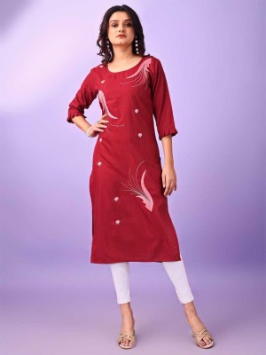 Suhani Fashion Women Embroidered Straight Kurta(Red)