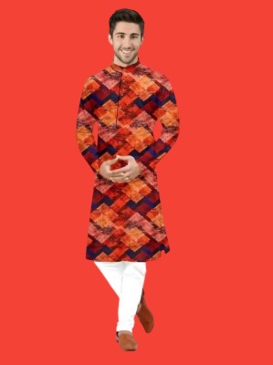 Vhjgjk Creation Men Printed Straight Kurta(Maroon)