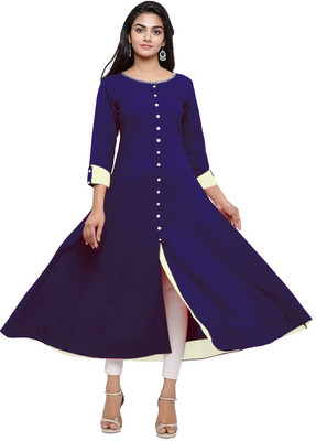 JIGNESH TEXTILE Women Solid Frontslit Kurta(Blue)