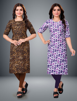 RANGRASIYA CORPORATION Women Printed Straight Kurta(Purple)