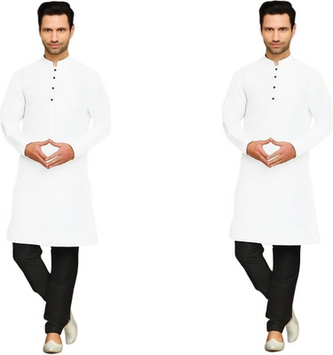 PRIDE SALES Men Solid Straight Kurta(White)