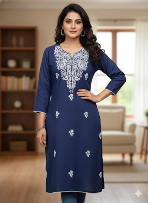 ADAN Women Embroidered A-line Kurta(Blue)