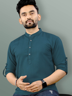 VeBNoR Men Self Design Straight Kurta(Dark Blue)