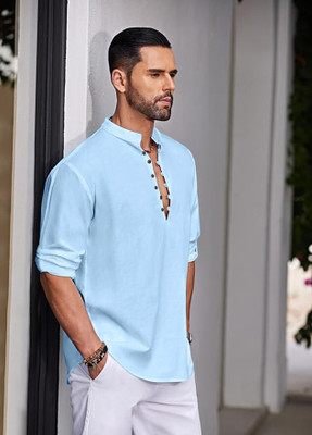 zbio Men Solid Straight Kurta(Light Blue)