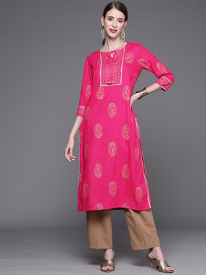 Varanga Women Printed Straight Kurta(Pink)