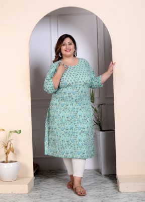 Avnii Women Printed, Floral Print Straight Kurta(Green)