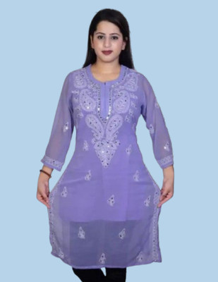 KKHASHERAS Women Embroidered Straight Kurta(Purple)