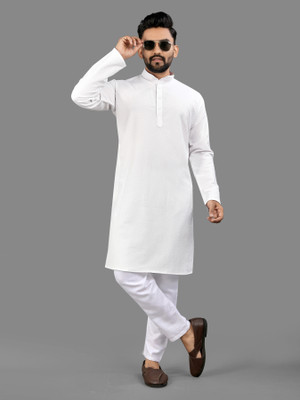 Divastri Men Embroidered Straight Kurta(White)