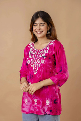KS Collections Women Printed A-line Kurta(Pink)