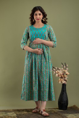 khusi Women Printed Anarkali Kurta(Green)