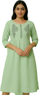 sdenterprises Women Embroidered A-line Kurta(Light Green)