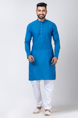 Rainbow Cloths Men Solid Straight Kurta(Blue)