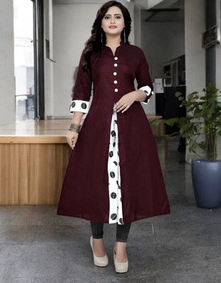Virass Creation Women Solid, Printed A-line Kurta(Maroon)