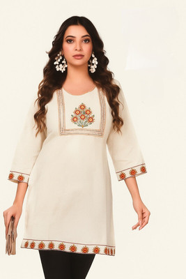 Laaxmi Enterprise Women Embroidered A-line Kurta(Beige)