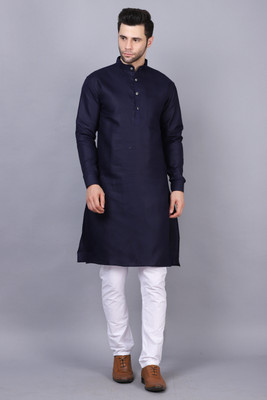 krishu Men Solid Straight Kurta(Dark Blue)