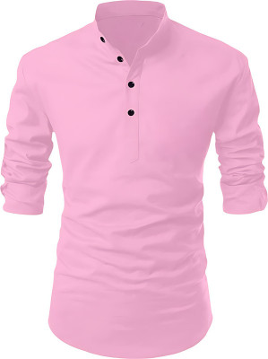 Fashion Marts Men Solid Straight Kurta(Pink)