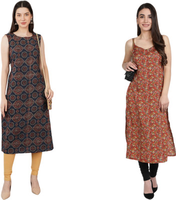 KAUTAQI Women Printed Straight Kurta(Multicolor)