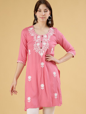 V-MART Women Embroidered A-line Kurta(Pink)