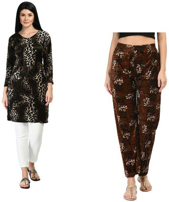 KAVYA Women Printed Straight Kurta(Black, Brown)