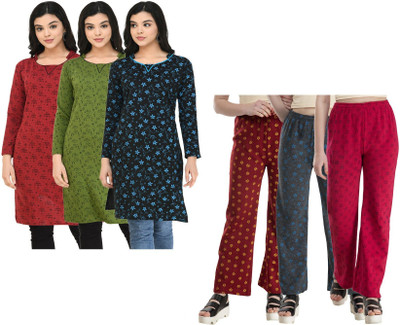 Indeweaves Women Printed Straight Kurta(Multicolor)