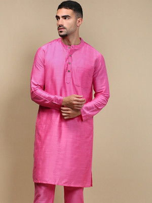 Whiteheart Men Solid Straight Kurta(Pink)