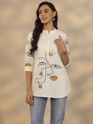 LIBAS Women Printed Straight Kurta(White)