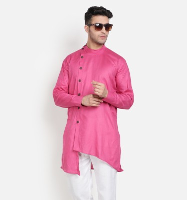 AEW DESIGNS Men Solid Trail Cut Kurta(Pink)